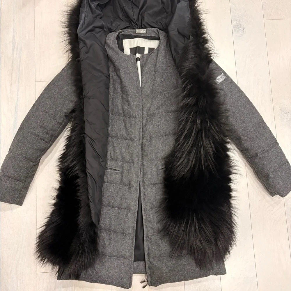 Fendi Wool Down Parka with Fox Fur Trim - Picture 1 of 4